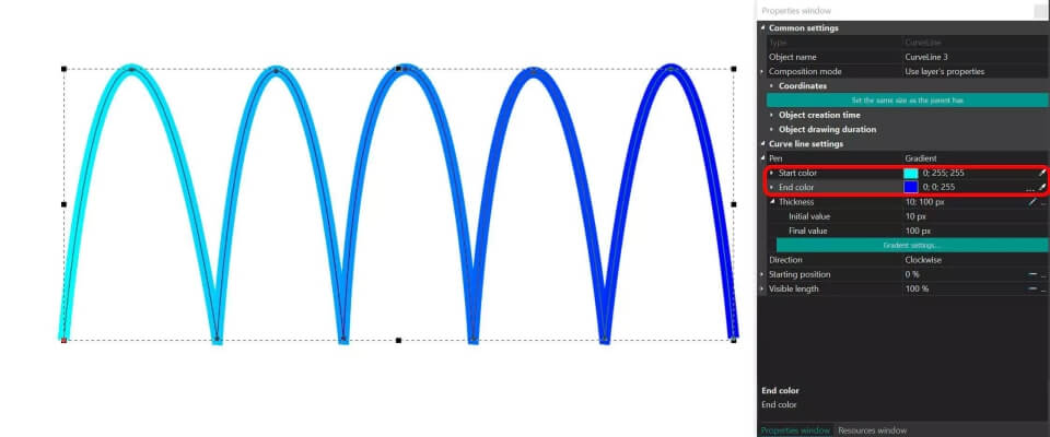Tipo de preenchimento gradiente para linhas curvas type 1