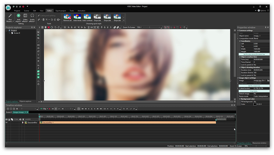 vsdc free video editor blur face