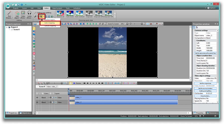 vsdc free video editor crop video