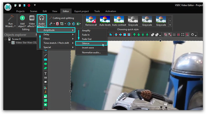How to silence the original audio track in VSDC