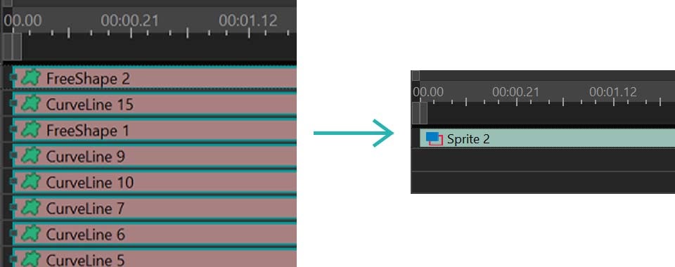 Agrupar vários objetos de linha curva num sprite unificado para facilitar a navegação
