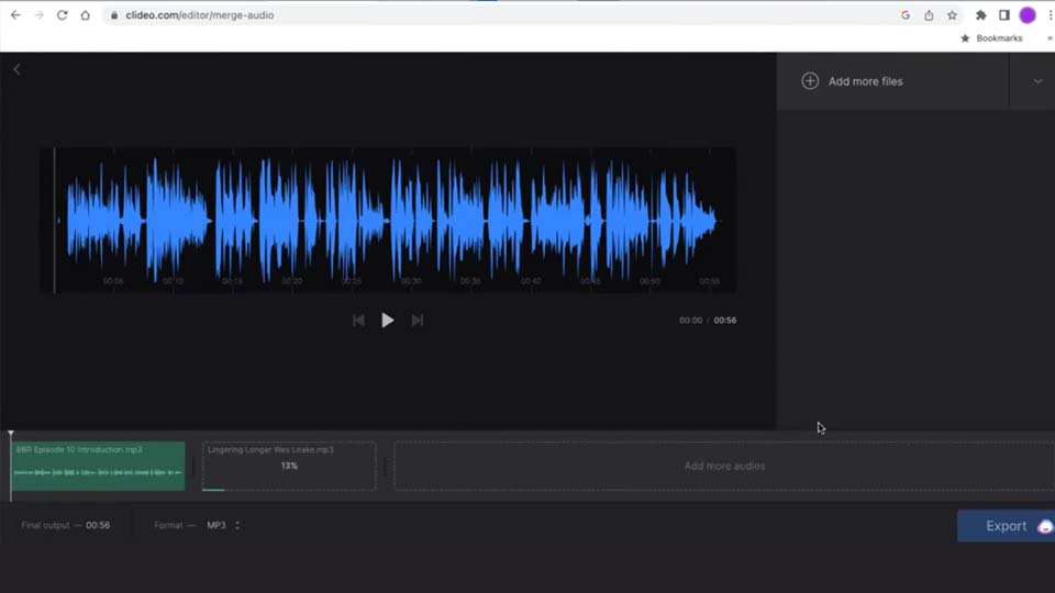 Exporting audio in the online tool Clideo