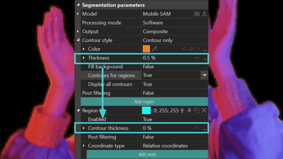 Activating the Contour thickness option.