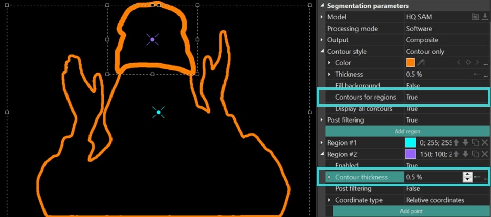 Showing the contour for each region separately.