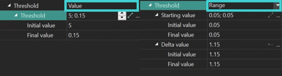 Value and Range threshold modes.