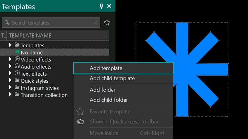 Comandos Adicionar modelo e Adicionar modelo filho no VSDC Video Editor
