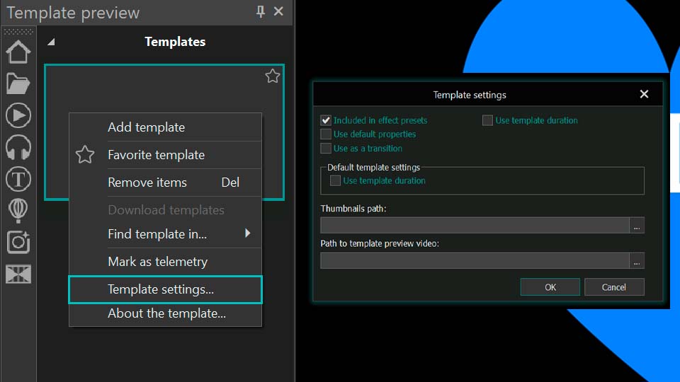 Configurações de um novo modelo personalizado no VSDC