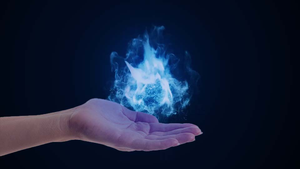 Visual effect fire on the hand